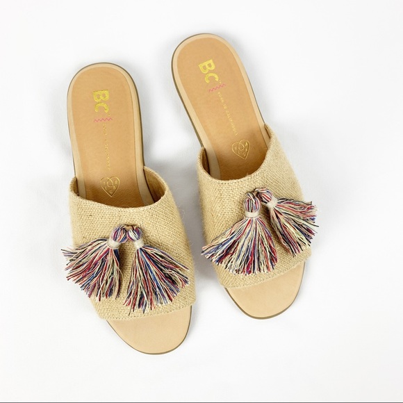 BC Footwear Vegan Natural Burlap Tassel Slides - Picture 2 of 5